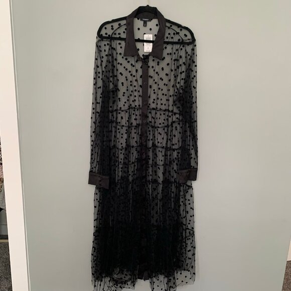 NEW Torrid Black Flocked Mesh Button Front Tiered Duster Kimono cardigan - Picture 3 of 12